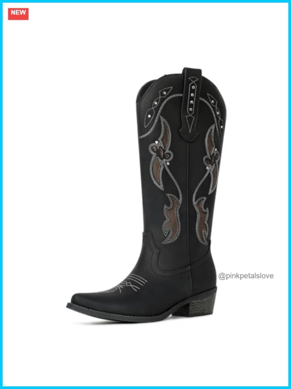 Women's Knee High Western Cowboy Boots Faux Leather Embroidered Pointed Toe
